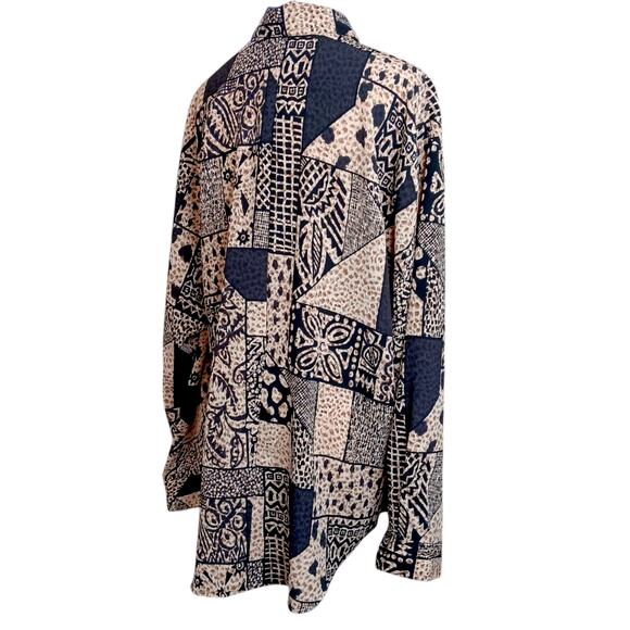 VINTAGE Blouse Top Long Tunic Hong Kong Geo Animal Print No Iron Oversized‎ LG - Picture 10 of 10
